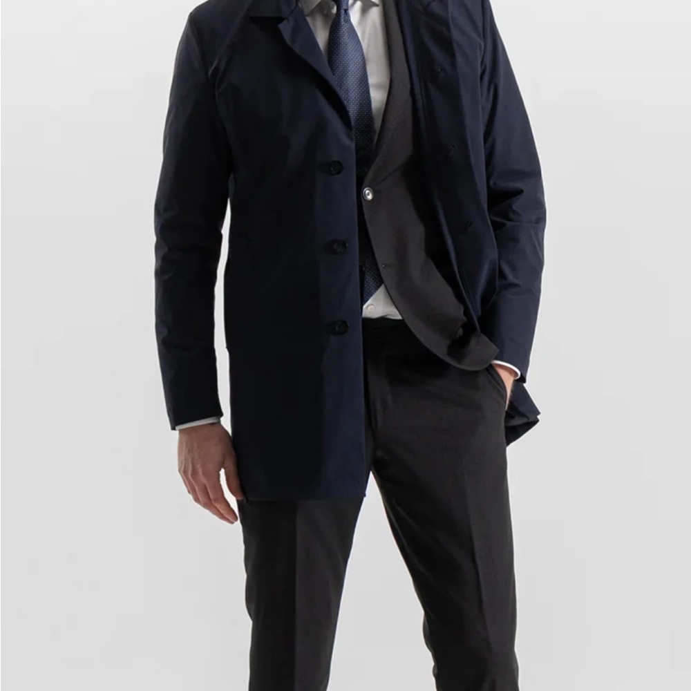 Men's Navy Coat Maestro Italian Classico Trench Jacket Large